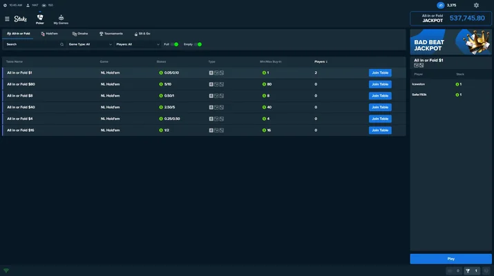 Stake Stake Poker, Juego Original con RTP Variable, sistema Provably Fair