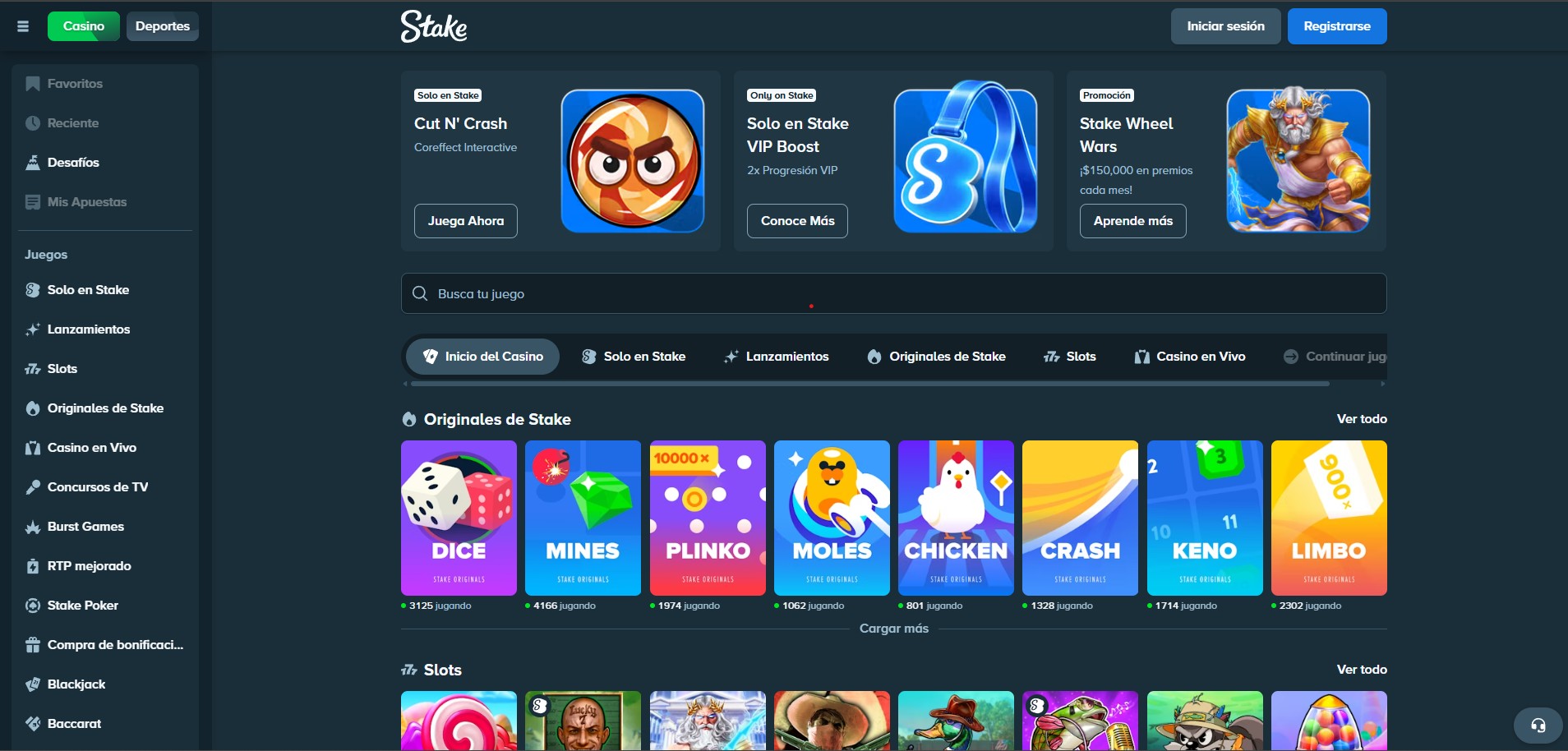 Stake Bitcoin Casino: interfaz con balance en BTC y juegos crypto