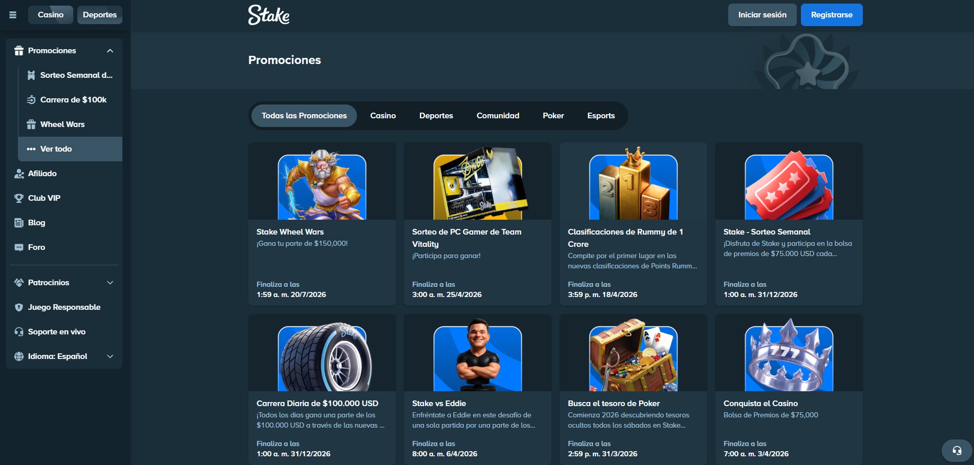 Promociones activas en Stake: Wheel Wars, sorteos y desafios